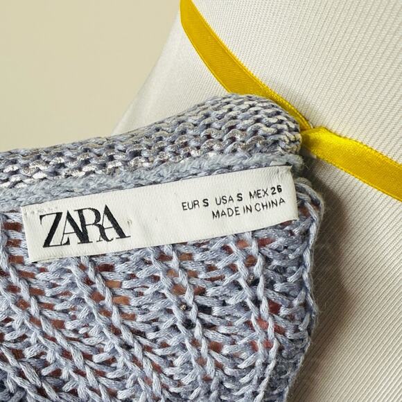 Zara Blue and Silver Metallic Cropped Sweater - Picture 4 of 8